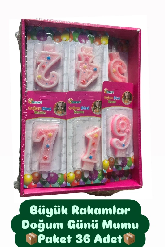 9809 /BÜYÜK TEKLİ RAKAMLAR  PASTA MUMU   / 36LI PAKET